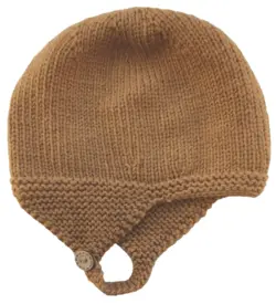 Hjemmestrikket karryfarvet blød uld hue str. 46-48 cm
