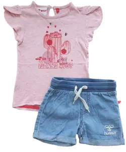 Hummel shorts og rosa Lego bluse str. 74