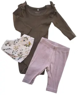 Name it brun rib body og rosa leggings str. 56