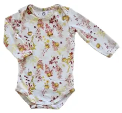 Müsli råhvid blomstret langærmet body str. 62
