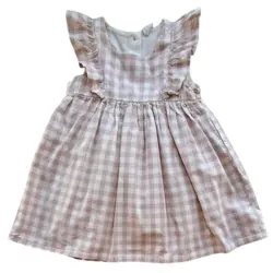 H&M råhvid og rosa ternet kjole str. 86