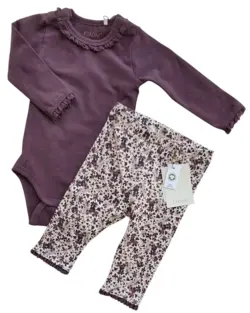 Nyt Fixoni lilla body og blomstrede leggings str. 56