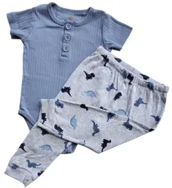 Enfant blågrå body og H&M lysegrå natbukser str. 80