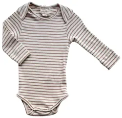 Ny Popirol beige og nougatstribet rib body