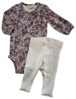 Wheat brun blomsteret body og råhvide leggings str. 56