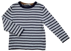 H&M mørkeblå og lysegrå stribet trøje str. 110-116
