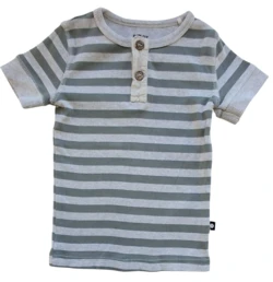 Pomp de lux lysegrå og grøn stribet rib T-shirt str. 98