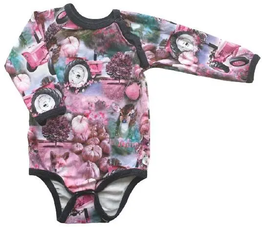 Hjemmesyet pink/grå mønstret body str. 68