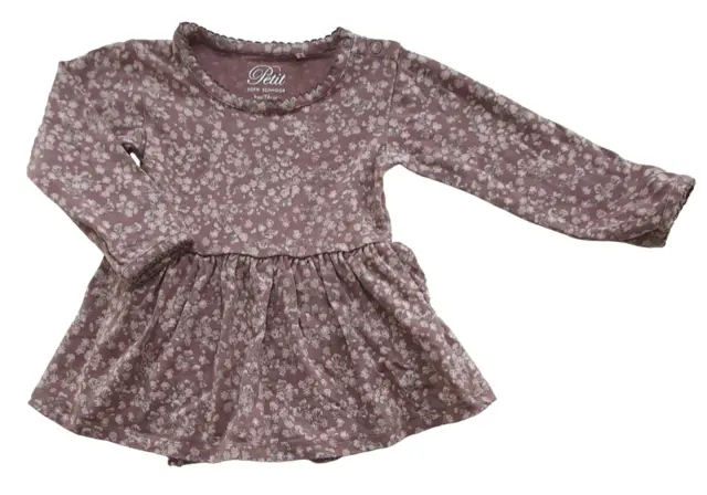 Petit lysebrun småblomstret body-kjole str. 74