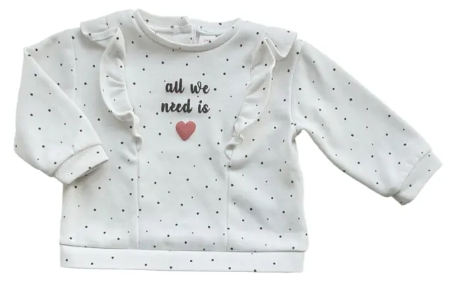 LC waikiki hvid sortprikket sweatshirt str. 80-86