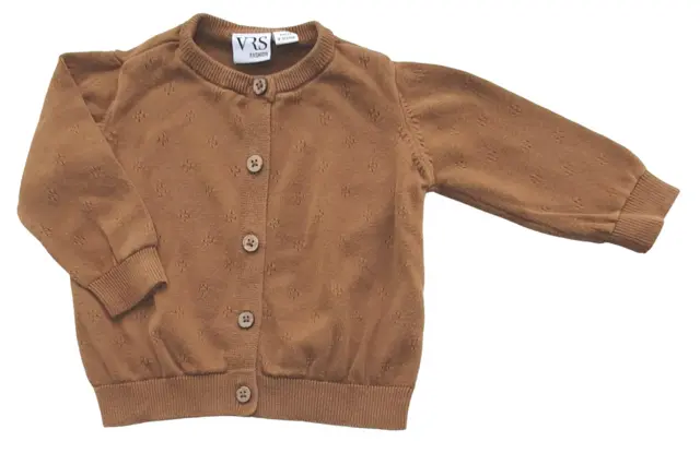VRS karrybrun finstrikket cardigan str. 80
