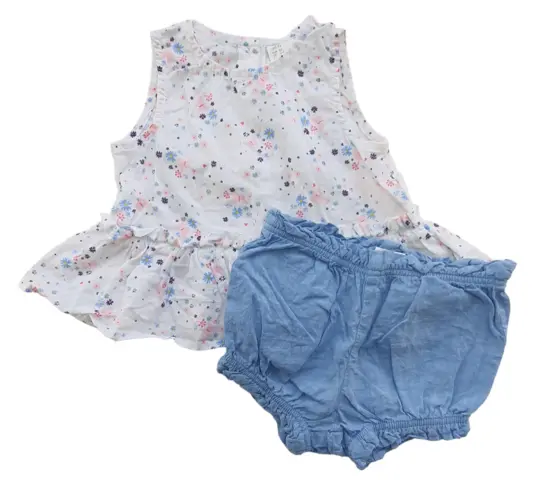 H&M hvidt om lyseblåt sommersæt str. 62