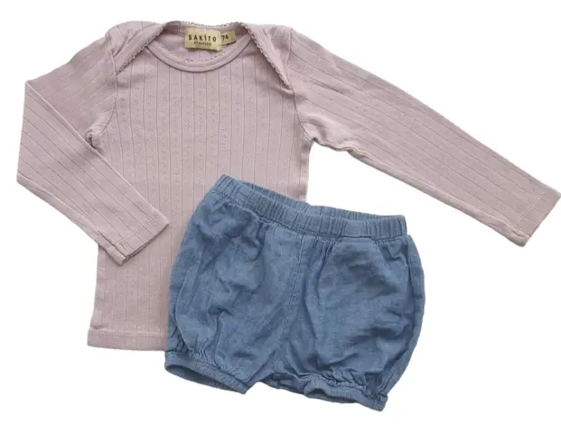 Bakito lyslilla bluse og Name it blå bloomers str. 74