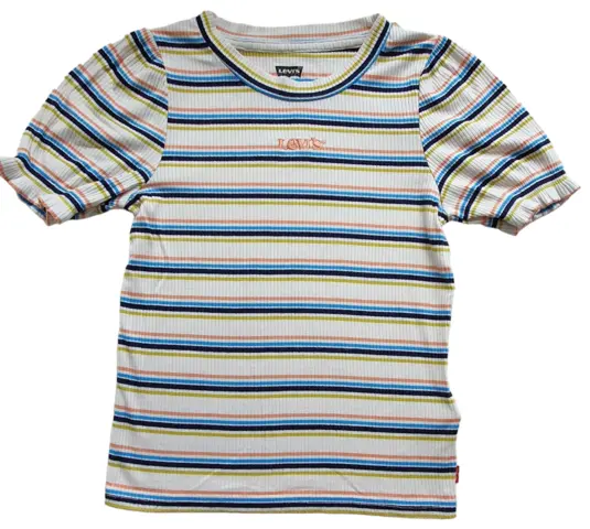 Levis råhvid kortærmet stribet rib bluse str. 10 år