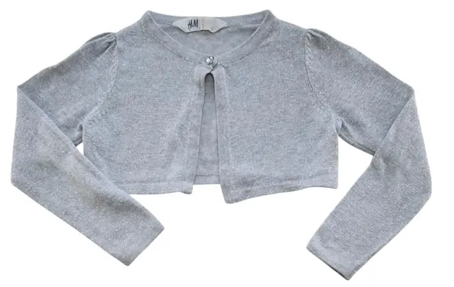 H&M tynd lysegrå finstrikket bolero str. 98-104