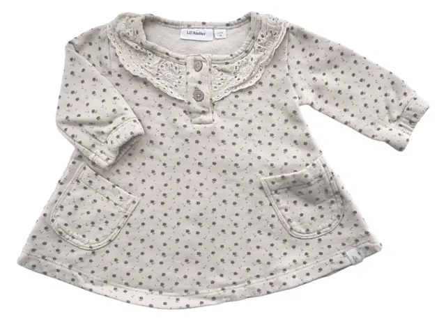 Lil'Atelier beige småblomstret kjole str. 62