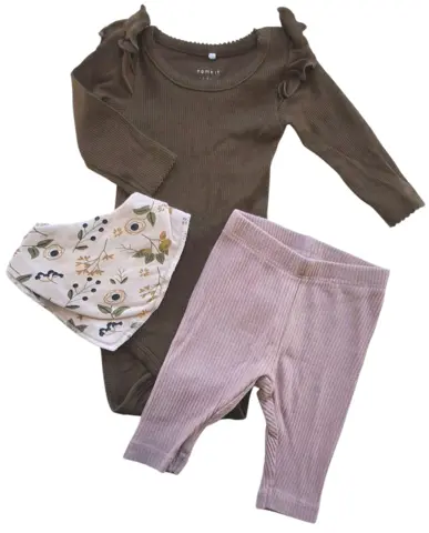 Name it brun rib body og rosa leggings str. 56