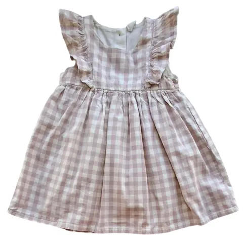 H&M råhvid og rosa ternet kjole str. 86