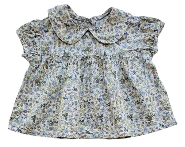 Lys beige småblomstret kortærmet bluse str. 68