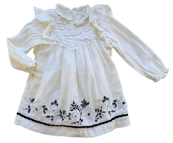 Zara baby råhvid langærmet to-lags kjole str. 92