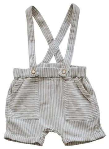 H&M råhvid og beige stribede shorts m. seler str. 68
