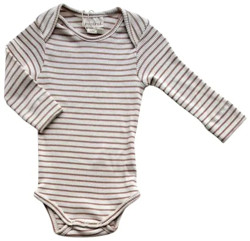 Ny Popirol beige og nougatstribet rib body
