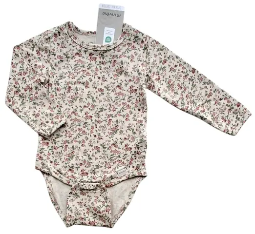 Nye Minymo beige blomstret langærmet body str. 68