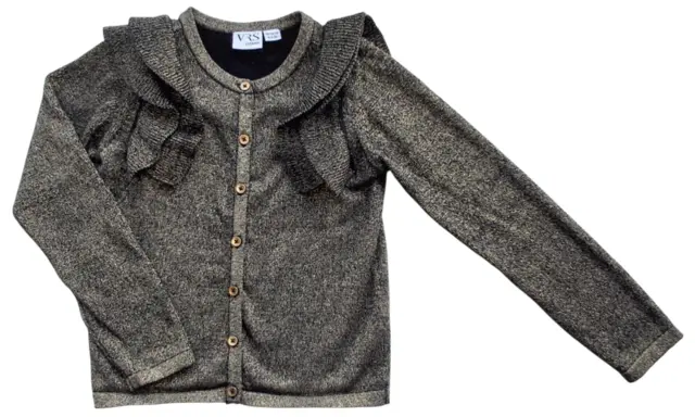 VRS sort og guld finstrikket cardigan str. 110-116
