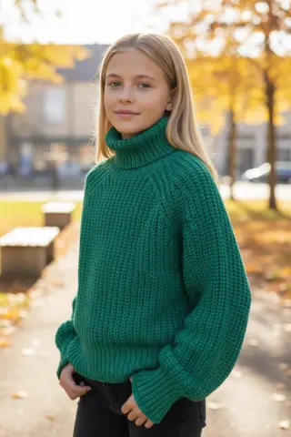 H&M grøn langærmet tyk striktrøje str. S