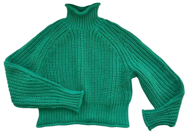 H&M grøn langærmet tyk striktrøje str. S