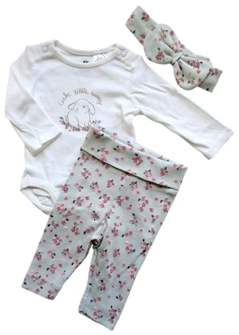 H&M hvidt og lysegrønt babysæt str. 50