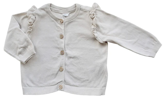 H&M råhvid finstrikket cardigan str. 68