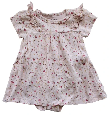 Minymo rosa småblomstret rib body-kjole str. 62