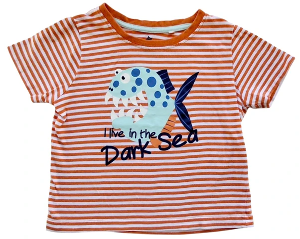 Lupilu hvid og orange stribet T-shirt str. 98-104