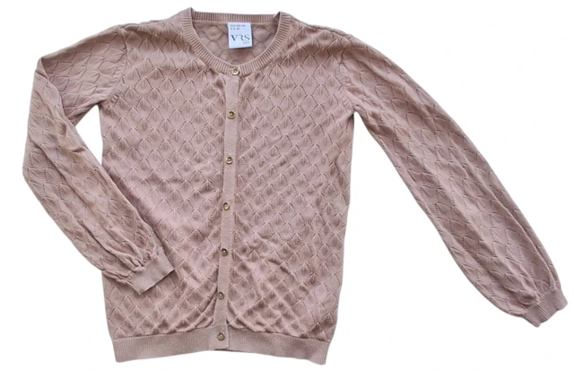 VRS rosa finstrikket cardigan med lange ærmer str. 122-128