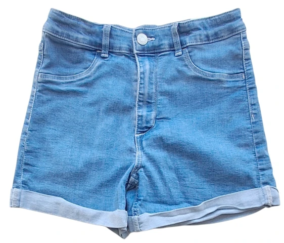 H&M lyseblå elastiske denimshorts str. 152