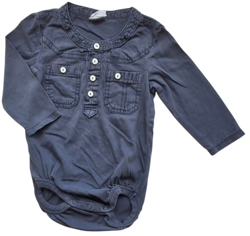 H&M mørkegrå langærmet tynd skjorte-body str. 68