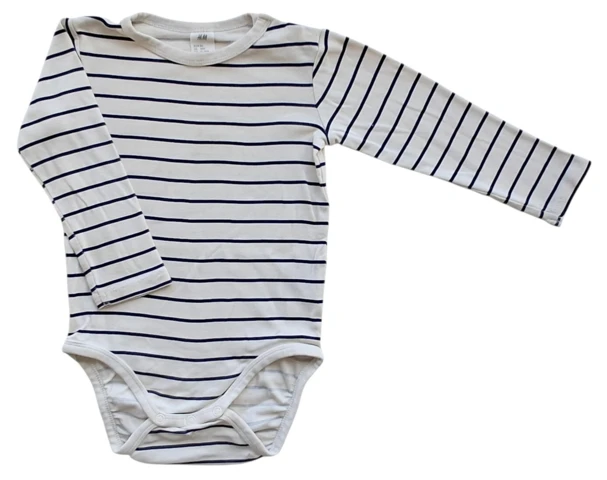 H&M råhvid stribet langærmet body str. 86