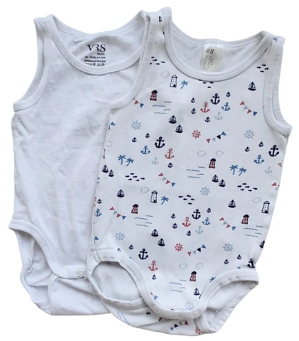 H&M og VRS to hvide ærmeløse bodys str. 74