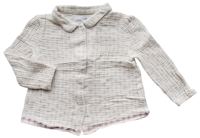 Zara råhvid langærmet muslin bluse str. 86