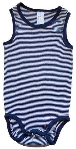 H&M mørkeblå og hvidstribet ærmeløs body str. 98