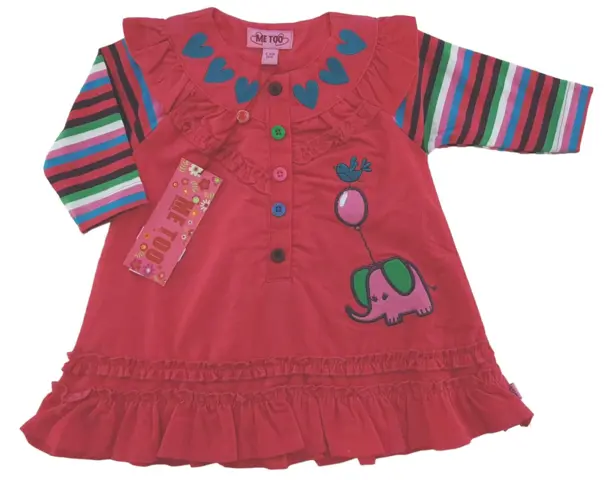 Ny Me Too pink-rød babykjole str. 62 & 74