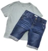 Name it mørkeblå shorts og H&M lysegrøn T-shirt str. 140