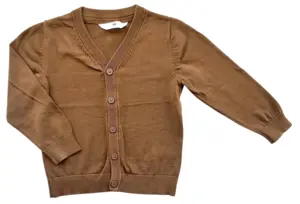 H&M karrybrun finstrikket cardigan str. 110-116