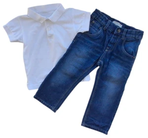 Name it blå denimbukser og hvid polo str. 92